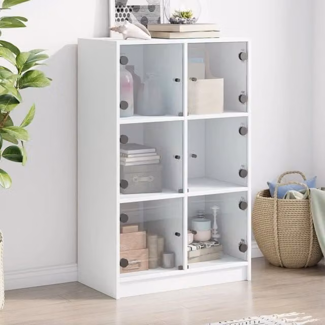 Berkfield Home Modern White Highboard with Glass Doors and Internal Shelves, W/D/H: 68 x 37 x 109 cm