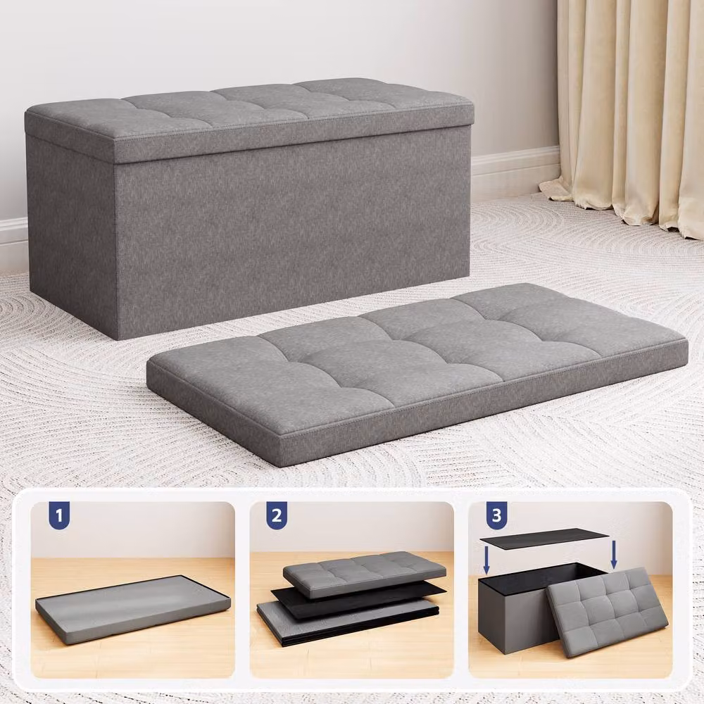 MCC Direct Rectangular Upholstered Foldable Storage Ottoman Bench in Black, W/D/H: 76 x 36 x 36 cm – 4