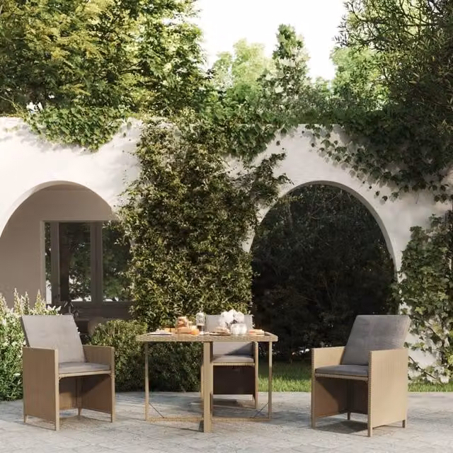 Berkfield Home Extendable Square Garden Table in Beige Poly Rattan and Glass, W/D/H: 109 x 107 x 74 cm – 1