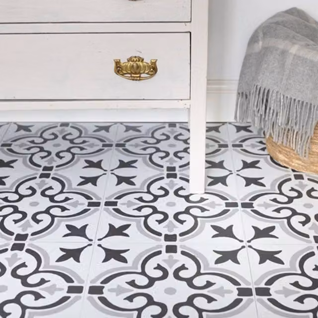 D-C-Fix Stencil Motif Grey Self Adhesive Vinyl Floor Tiles, Pack of 11, W/D/H: 30.48 x 30.48 x 0.0 cm – 1