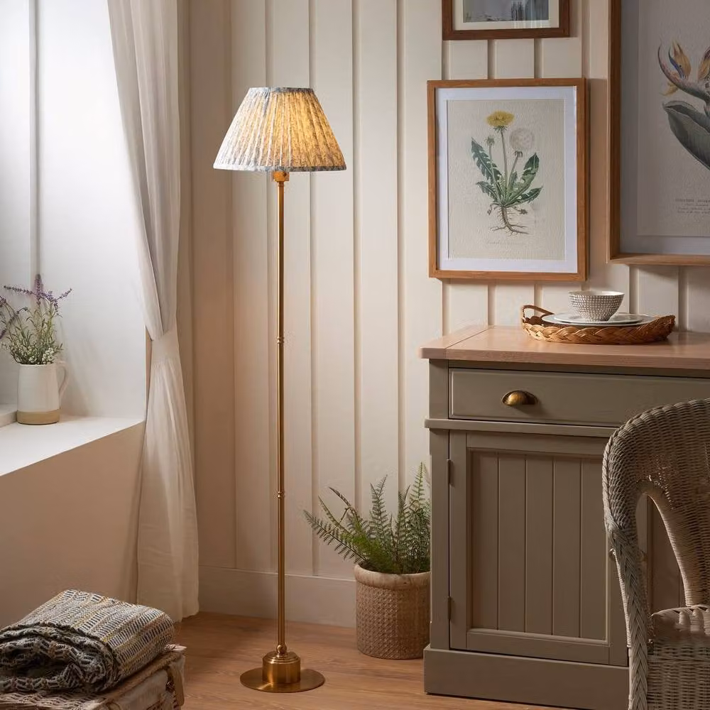 Netlighting Burley Rechargeable LED Floor Lamp with Blue Fabric Shade and Gold Brass Base – 2