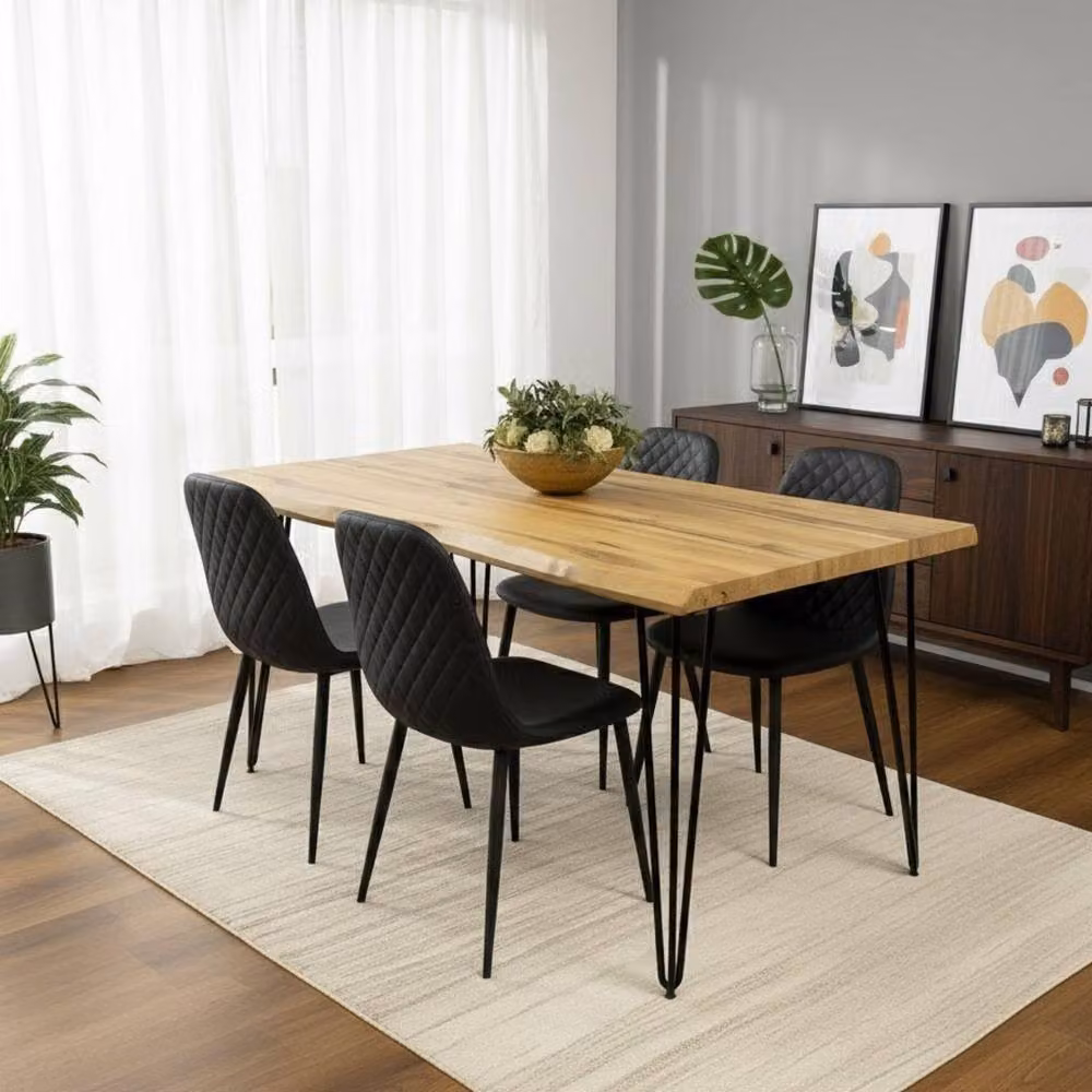 KOSY KOALA Industrial Dining Set with Rectangular Wood Table and 4 Faux Leather Chairs in Brown and Black, W/D/H: 80 x 80 x 75 cm – 2