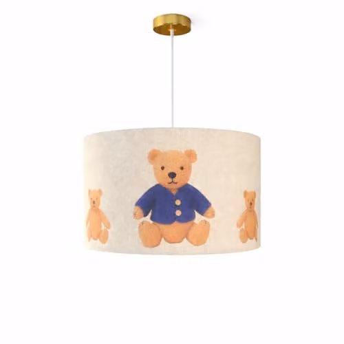 CGC Lighting Blake Round Drum Childrens Fabric Lampshade in Blue and Beige, Diameter: 45 cm – 2
