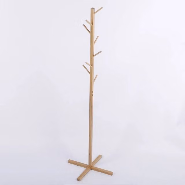 VOGREX Bamboo Coat Stand with 8 Hooks in Natural Sand