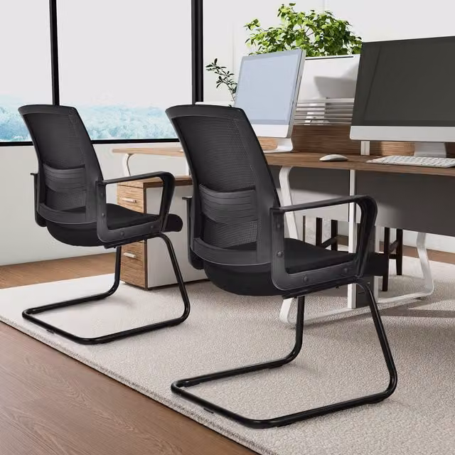 Costway Modern Black Fabric and Metal Conference Chair for Adults