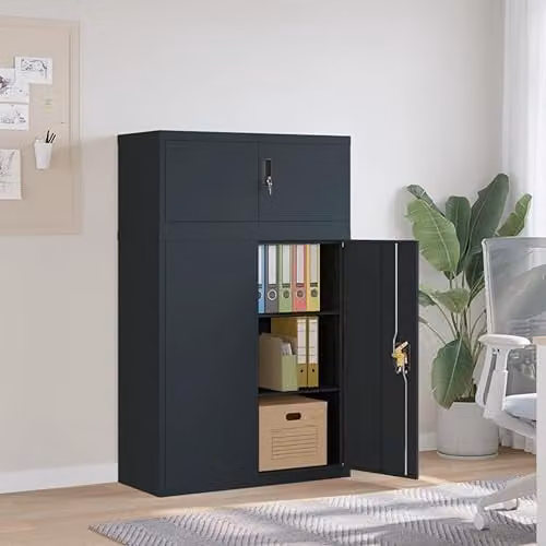vidaXL Metal File Cabinet in Anthracite with Lock and Adjustable Shelves, W/D/H: 90 x 40 x 145 cm