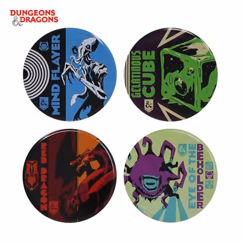 FaNaTtik Dungeons & Dragons Monsters Set of 4 Round Printed Metal and Cork Non-Slip Coasters in Multicolour – 2
