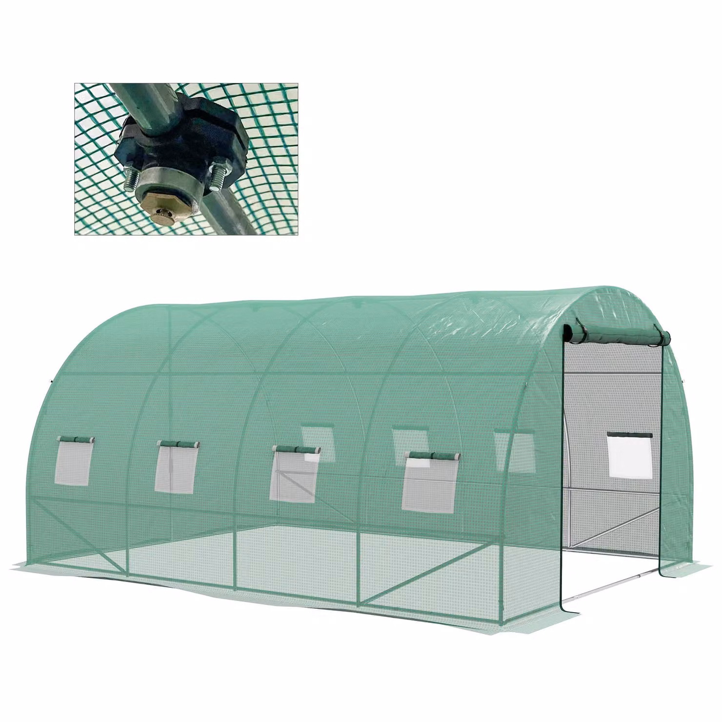 OUTSUNNY Polytunnel Greenhouse with Sprinkler System, Walk-in Garden Green House with Wide Roll-up Door and 6 Mesh Windows, Light Green, W: 600 cm, D: 298 cm, H: 198 cm – 1