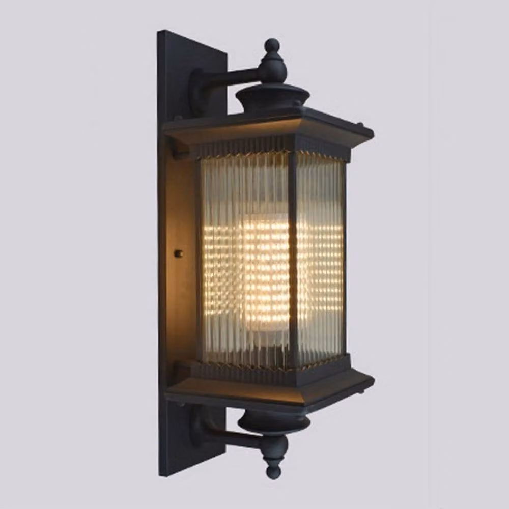 NESTLUNE Brown Metal French Country Wall Lantern with Glass and E27 Socket – 5