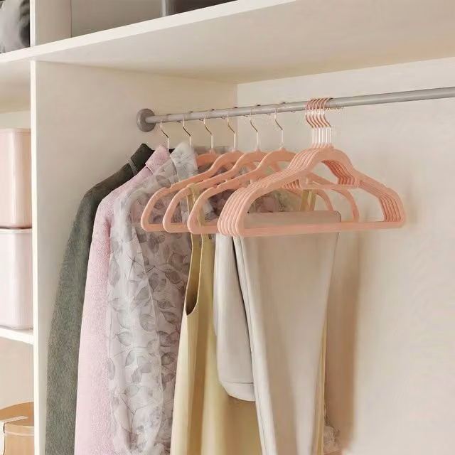SONGMICS Non-slip Velvet Clothes Hangers with Tie Bar and Swivel Hook, Pink and Gold, Pack of 50