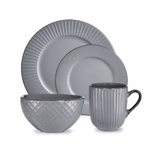 Tower Empire 16 Piece Geometric Stoneware Dinnerware Set in Grey and Bronze