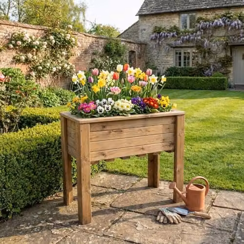 Charles Taylor Wiltshire Large Raised Wooden Garden Trough Planter, Brown, W: 83.0 cm, L: 41.0 cm, H: 72.0 cm