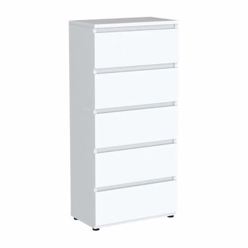 Spot on dealz White 5 Drawer Modern Slim Chest of Drawers and Bedside Cabinet