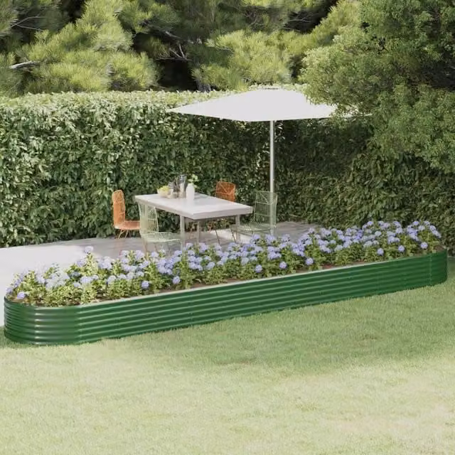 Berkfield Home Garden Green Powder-coated Steel Raised Bed W: 507 cm, D: 100 cm, H: 36 cm – 1