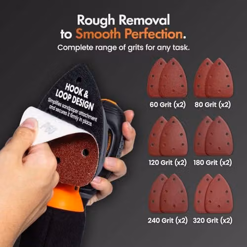 VonHaus 140W Detail Palm Sander in Grey and Orange – 5