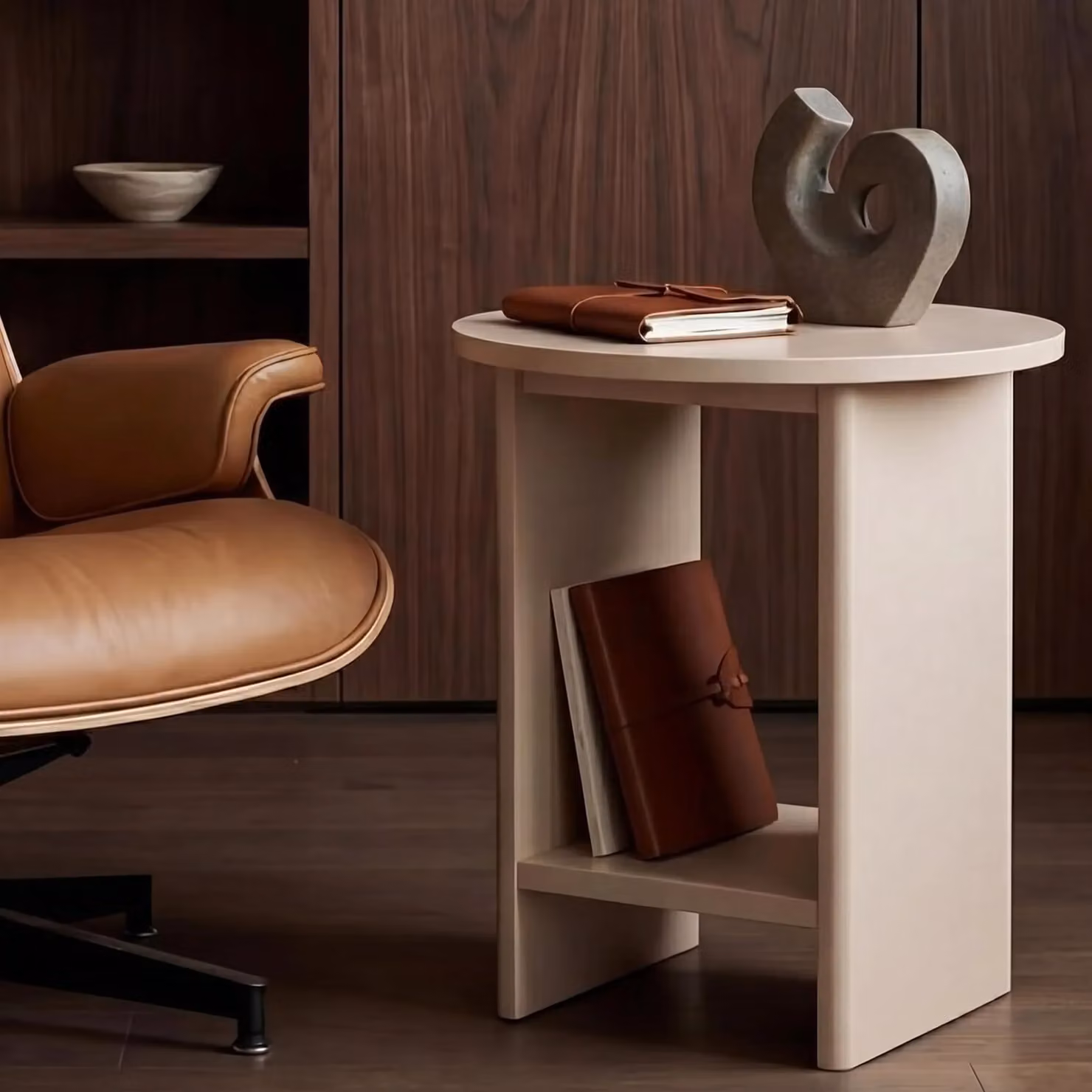DHS Small Round Taupe Side Table with Shelf