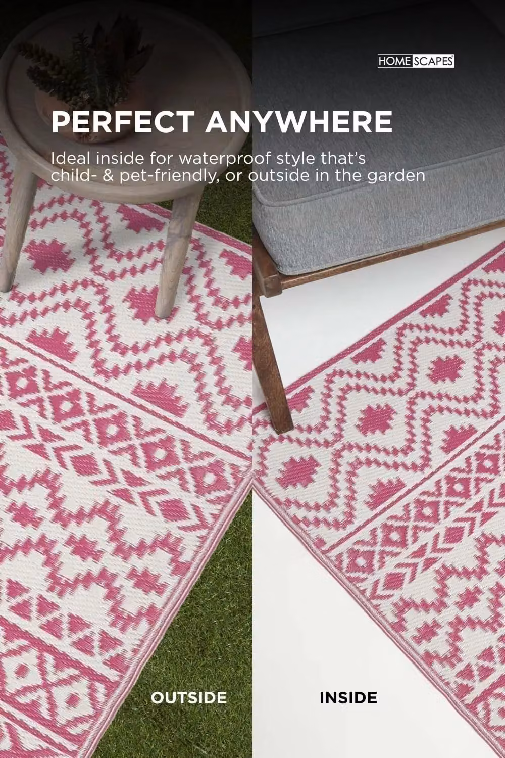 Homescapes Luxury Outdoor Rug Pink Tia Aztec, Reversible and UV Resistant, W: 180 cm, D: 270 cm – 4