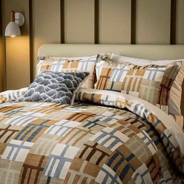 Harlequin Monolith Reversible Checked Cotton Duvet Cover and Pillowcase Set, Multicolour, W: 140 cm, L: 200 cm