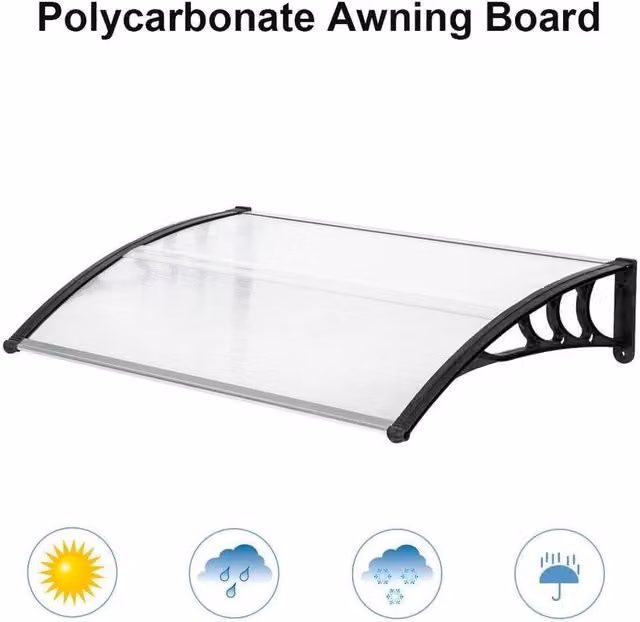 FLAVORA Black Polycarbonate Door Canopy Awning and Outdoor Window Rain Shelter