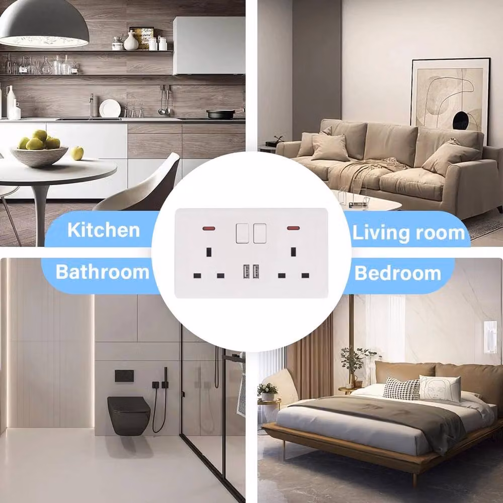 SPETLEK 5/3x White Double Wall Plug Socket 2 Gang 13A with 2 USB Chargers – 3