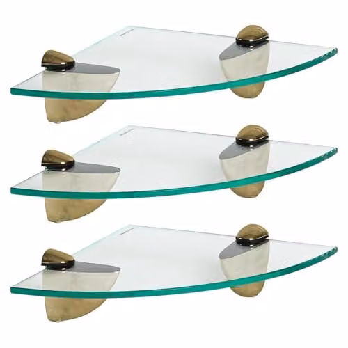 Harbour Housewares Set of 3 Wall-Mounted Glass Corner Shelves in Gold and Transparent – 1