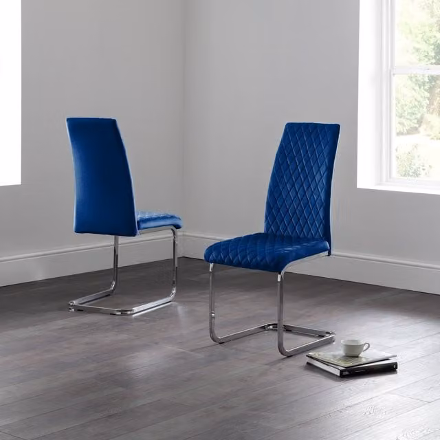 Julian Bowen Calabria Set of 4 Blue Velvet Cantilever Dining Chairs – 1