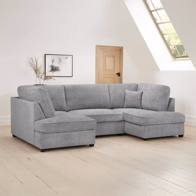 Furnishings For Less UK California Grey Boucle U-Shaped 6 Seater Sofa with Matching Ottoman – 1