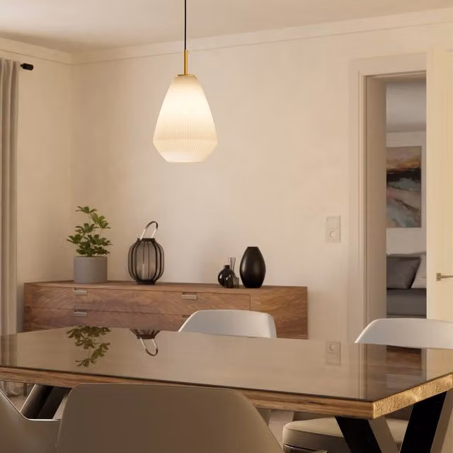 Eglo Caprarola Single Pendant Light in Sand and Brushed Brass with Two Toned Satin Glass Finish