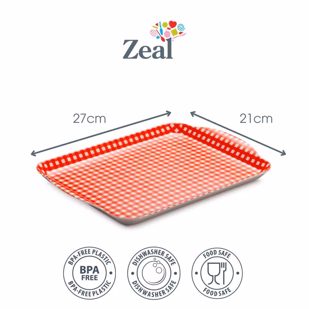 Zeal Red Gingham Melamine Rectangular Tray with Handles, W: 27 cm, D: 21 cm – 2