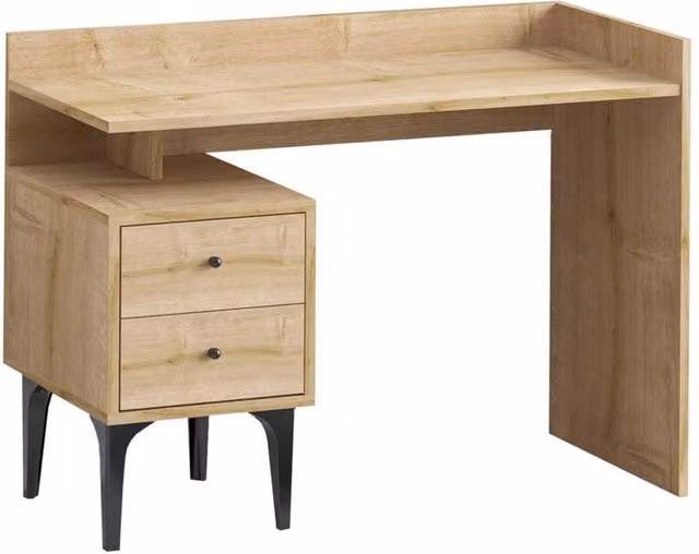 CALICOSY Writing Desk with Dual Pedestal Storage, Oak Wood Finish, Brown, W: 100 cm, D: 45 cm, H: 80 cm – 1