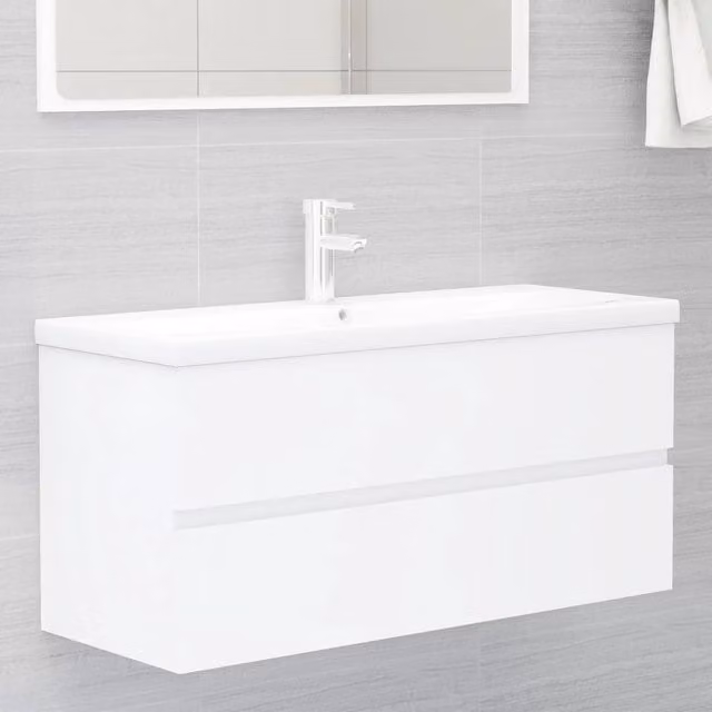 Berkfield Home Sink Cabinet with Built-in Ceramic Basin in White Matt Engineered Wood