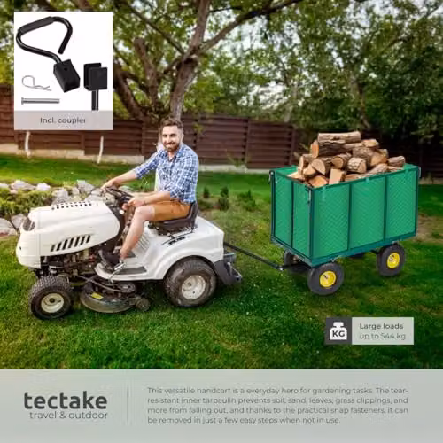 tectake Garden Trolley with Quick-Release Folding Sides, Removable Inner Lining and Pneumatic Tyres, Green – 7