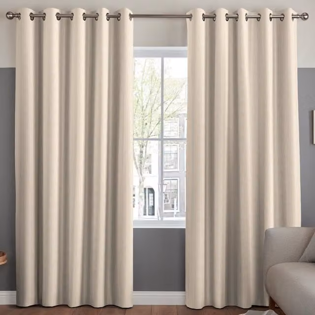 Simply Collection Modern Blackout Eyelet Curtains in Striped White and Beige Fabric Panel