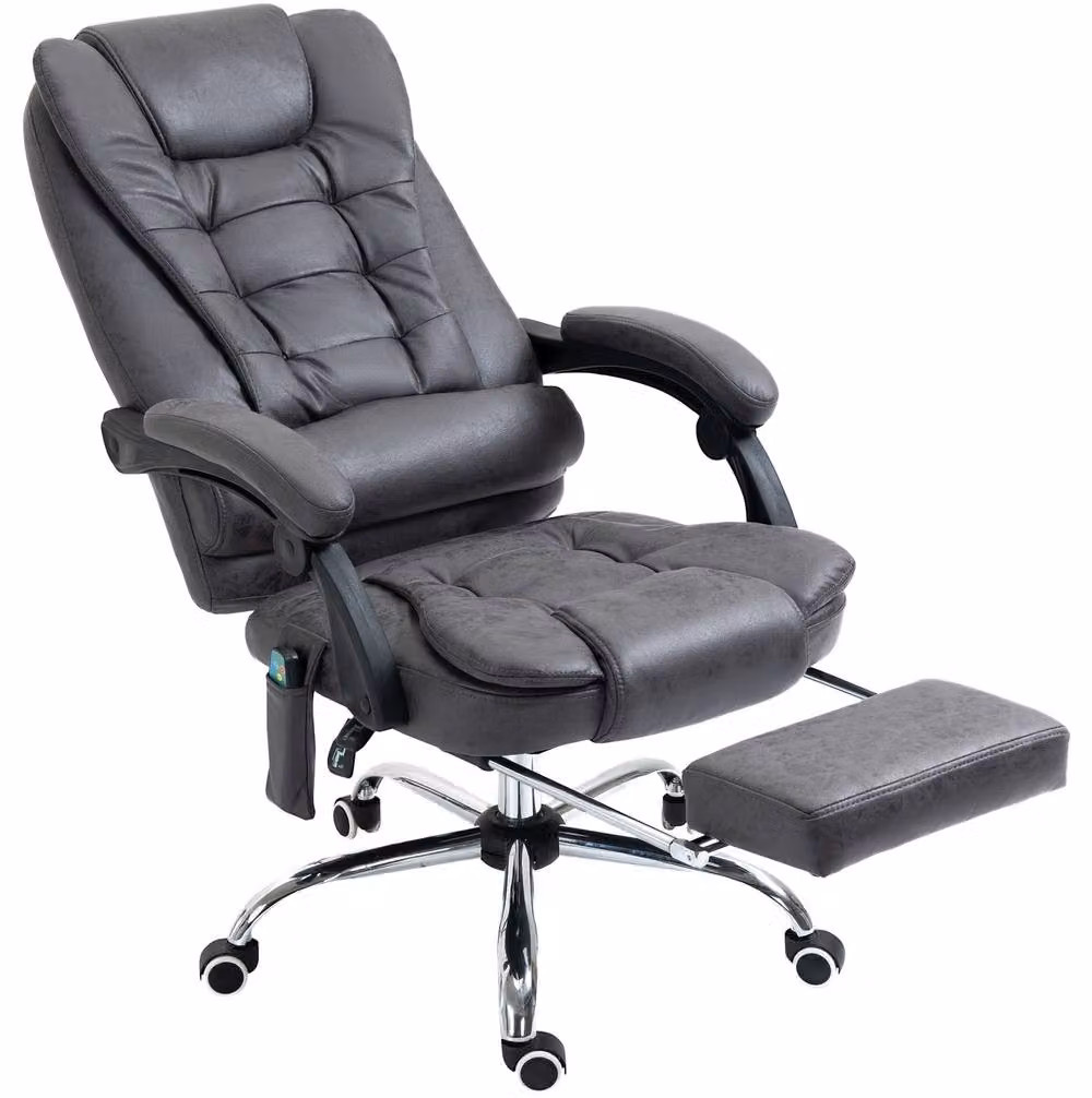 STILVORA Executive Massage Office Chair with Heat, Reclining Back, Footrest and Headrest in Dark Grey Synthetic Leather – 3