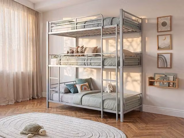 Vente-unique ELOUAN III Triple Bunk Beds in Silver Metal, W/D/H: 190 x 90 x 205 cm – 1