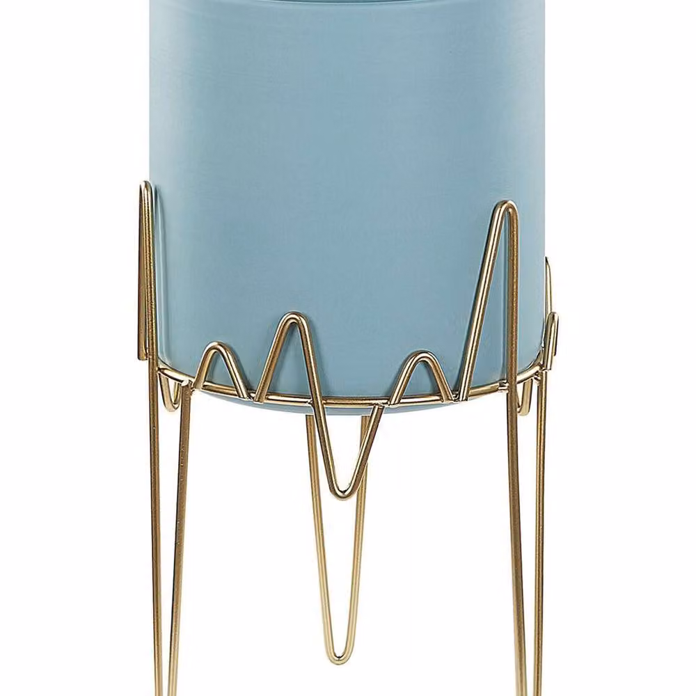 Wyld and Coco Blue and Gold Metal Plant Stand, W/D/H: 19 x 19 x 39 cm – 2
