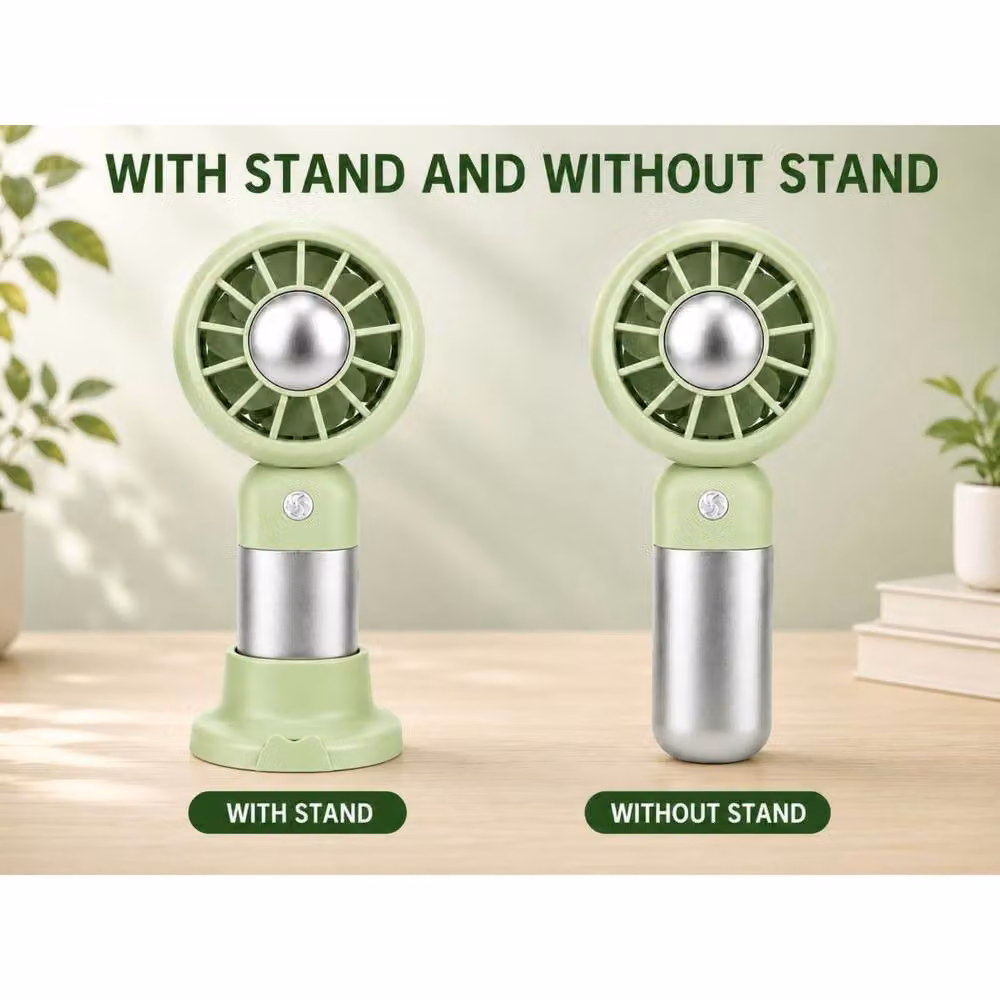 Dyzi Portable Handheld Mini Fan with Stand, Rechargeable USB-C, 3 Speeds, Green – 2