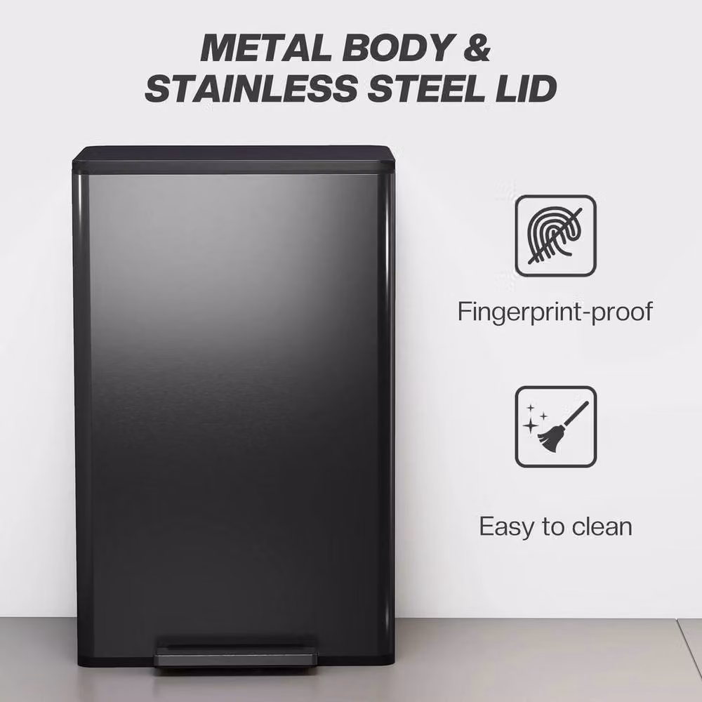 EONLION 45L Stainless Steel Pedal Kitchen Bin with Soft-Close Lid and Removable Inner Bucket in Black – 7