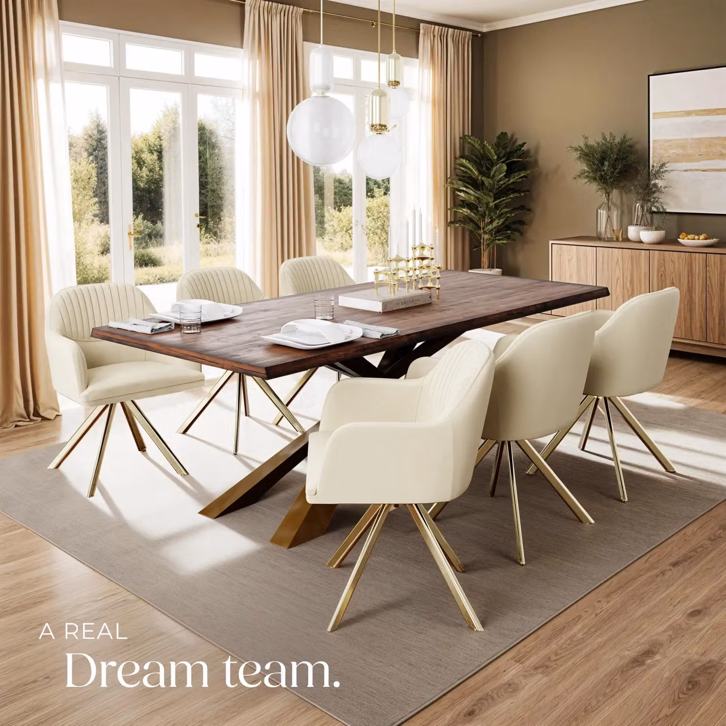 tectake Lona Armchair Set of 6 in Cream and Gold – 4
