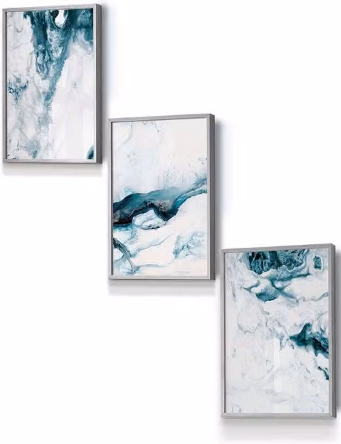 ARTZE Abstract Ocean Waves Framed Wall Art in Teal Blue and Light Grey, W: 33 cm, H: 45 cm, D: 2 cm