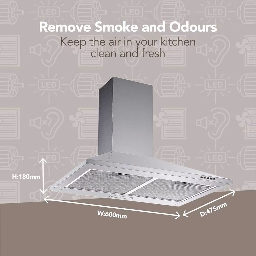 Igenix Stainless Steel Chimney Cooker Hood in Silver, W: 60 cm, H: 64 cm, D: 18 cm – 2