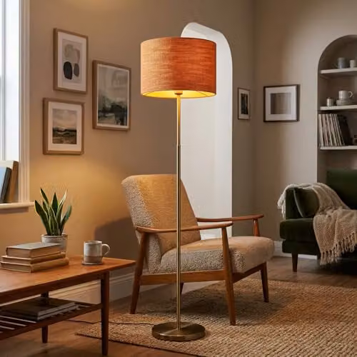 Happy Homewares Modern Round Bobbled and Textured Linen Fabric Lamp Shade in Orange, W: 30 cm, H: 20 cm – 2