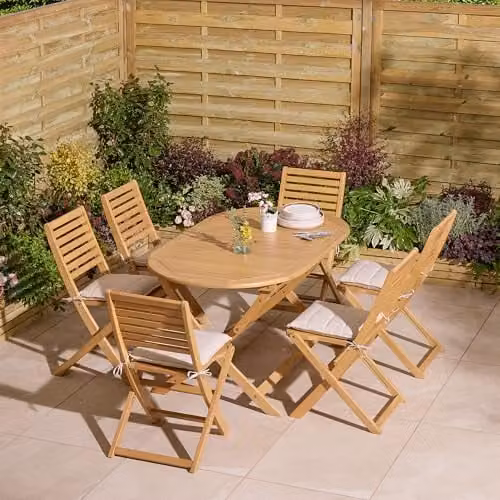 Rowlinsons Ashdown Six Seater Oval Wooden Dining Set in Brown