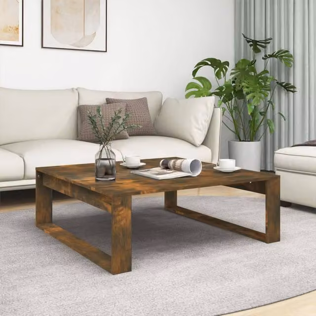 Berkfield Home Smoked Oak Coffee Table in Brown, W/D/H: 100 x 100 x 35 cm – 1