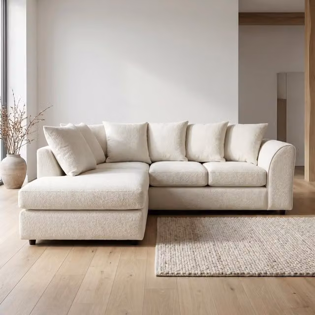 Abakus Direct Harriet Boucle Fabric Left Facing Corner Sofa in Cream