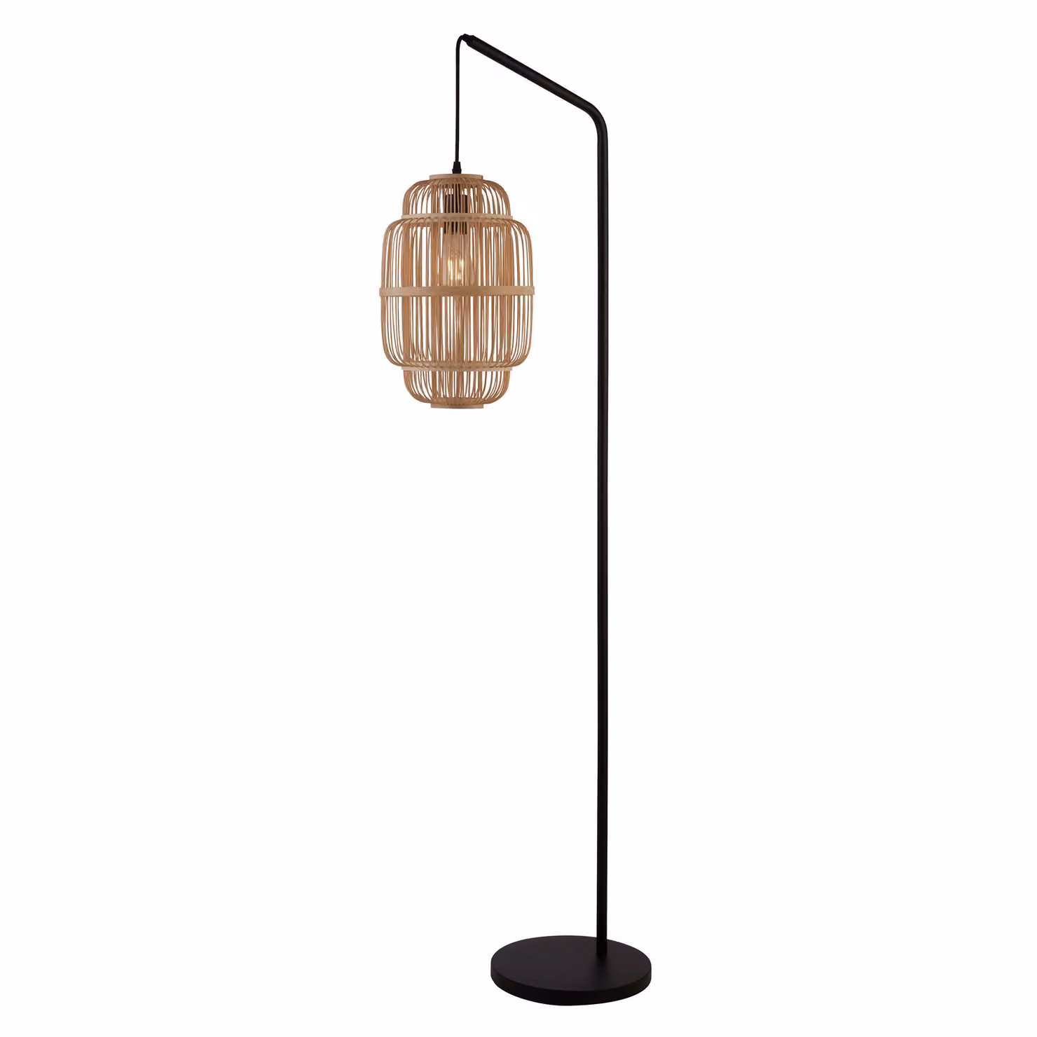 Lighting Collection Modern Black Floor Lamp with Bamboo Frame Shade – 2