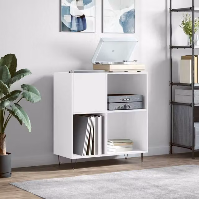 Berkfield Home Record Cabinet in White, W/D/H: 84.5 x 38 x 89 cm