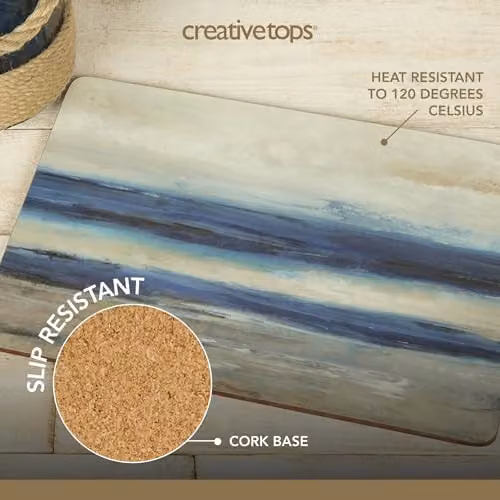 Creative Tops Set of 4 Blue and Grey Graphic Wooden Placemats with Cork Backing, W: 30 cm, D: 22.8 cm – 2