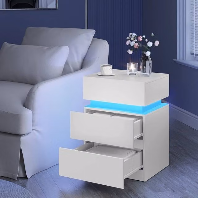 EONLION Modern Bedside Table with 2 Drawers and Integrated Lighting, White – 1