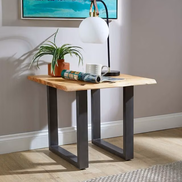 Home Source Live Edge Solid Acacia Wood Lamp Table in Brown